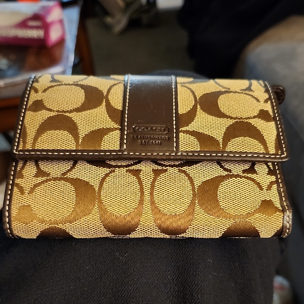 Coach Signature Brown and Tan Wallet
